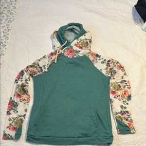 Ampersand Ave. Mindy Mae’s Market- Teal Hoodie with Floral Accents